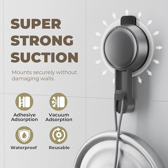 BREIS Suction Cup Spice Rack Organizer, Wall Mounted Spice Shelf for Kitchen, Hanging Seasoning Organizer, No Drill Spice Holder, Space-Saving Spice Organizer for Spice Jars and Seasonings (2 Pack)