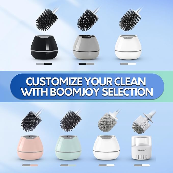 BOOMJOY Toilet Brush and Holder Set, Black Silicone Toilet Bowl Cleaner Brush, Toilet Scrubber Brush with Tweezers for Bathroom Cleaning, RV Accessories and House Organization Must-Haves