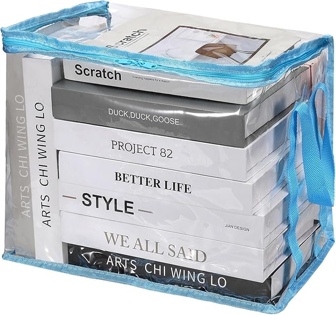 PATIKIL 9x10.6x9in Clear Storage Bags, Plastic Storage Bags Clear Small Zippered Organizers Foldable Closet Bed Sheet Organizer Cube with Zipper Handles for Book Clothes Yarn,S, Blue