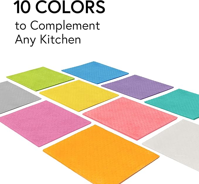 Swedish Wholesale Dishcloths Reusable 8" x 7" Sponge Cloths, Bulk 10 Pack of High Absorbent Cellulose Dish & Kitchen Cleaning Hand Towels, Wring to Dry & Machine Wash, Odor Resistant, Blue