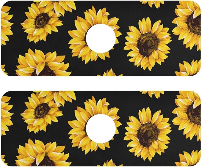 Kitchen Sink Splash Guard Sink Faucet Mat Faucet Handle Drip Catcher Drain Mats for Kitchen Bathroom Countertop Absorbent Dish Drying Mat Pad 2pack 14.7x5.4Inch Sunflowers Black