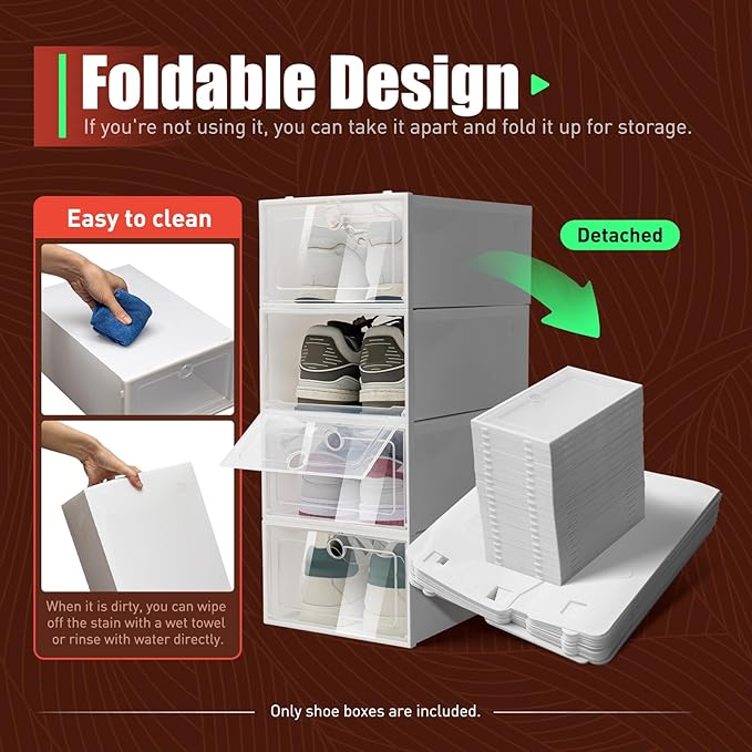 20 Pack Shoe Organizer and Storage Boxes, Foldable Stackable Plastic Shoe Box with Clear Drop-Front Door & Ventilation Hole, Versatile Closet Organizer for Sneakers, Accessories, and Home Organization