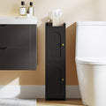Bathroom Storage Cabinet, Small Corner Floor Cabinet with 2 Doors and Adjustable Shelf, Narrow Toilet Paper Cabinets, Bathroom Organizer for Small Spaces, 7.9" D x 7.9" W x 29.5" H Black