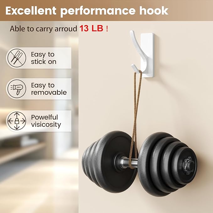 pickpiff Self Adhesive Coat Hooks for Hanging: Heavy Duty Stainless Wall Hook for Towel, Utensil, Backpack, Hat, Sturdy Metal Hanger for Bathroom, Kitchen, Door, White, 4-Pack