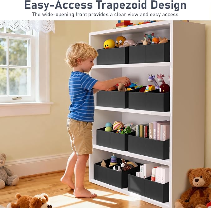 DIMJ Trapezoid Storage Bins for clothes - 5 Packs Closet Organizers and Storage Baskets, Foldable Closet Baskets with Handles and Divider, Closet Storage Bin Toybox for Shelves Living Room Bedroom