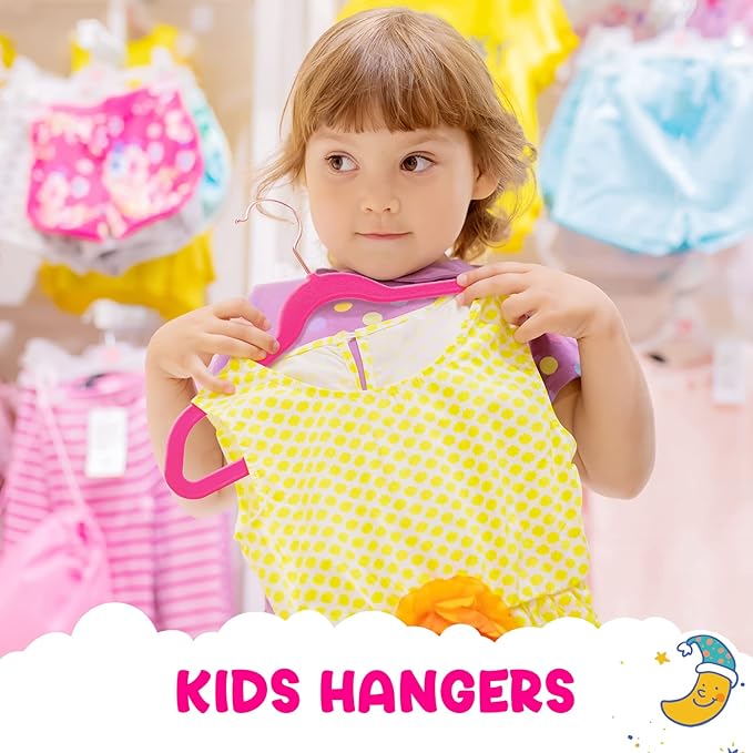HOUSE DAY Velvet Kids Hangers 60 Pack, Premium Childrens Hangers for Closet, Ultra Thin Cute Clothes Hanger, Non Slip Small Felt Hanger 14 Inch for Kids Clothes, Hot Pink