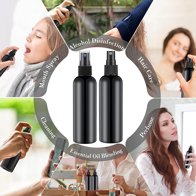 Kigley 100 Pcs Small Spray Bottle Bulk 4 oz Plastic Empty Mist Spray Bottles for Essential Oils Fine Mist Sprayer Reusable Refillable Portable Travel Containers for Perfume Cleaning Samples(Black)