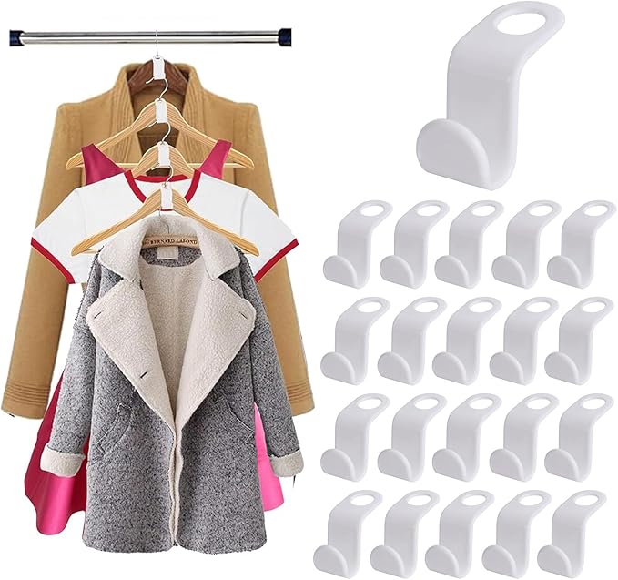 200PCS Hanger Hooks, Clothes Connector Hooks Space Saving Cascading Hangers White Closet Organizer Hanger Clips for Plastic Hangers