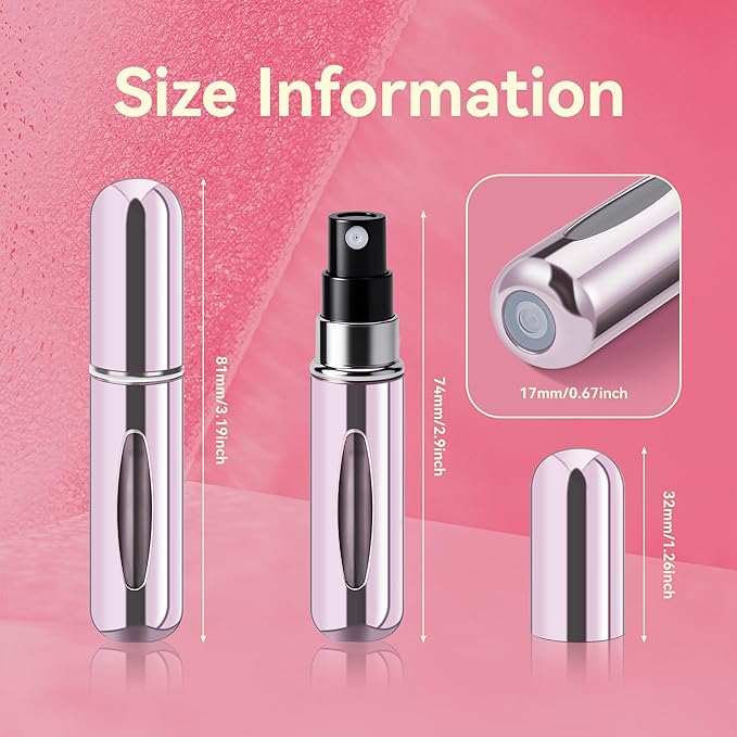 Refillable Perfume Portable Atomizer Bottle Refillable Perfume Spray, Travel Perfume (5ml, 4 Pack) (Silver, Purple, Blue, Gold, Pink, Black)