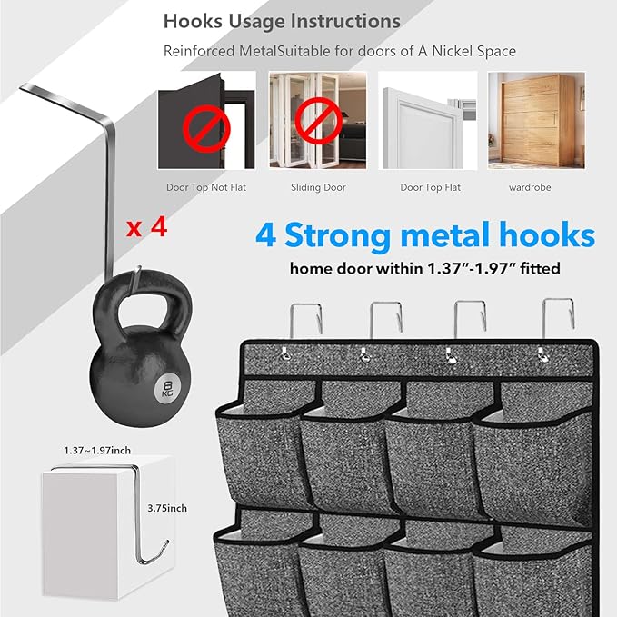 Over the Door Shoe Organizer,Hanging Shoe Rack Organizer for Closet Door,48 Pockets Shoe Storage Holder Zapateras Organizer for Kids Shoes,Flip Flops,Underwear,Socks,Cruise Essentials,Black,Set of 2