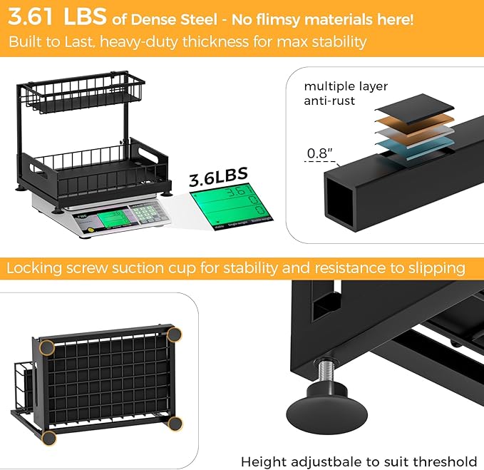Under Sink Organizer Storage 2-Tier Premium Metal Pull-Out Kitchen Cabinet Organizer with Sliding Drawer, Height Adjustable, Heavy Duty for Kitchen & Bathroom Organizers 2 Pack Black
