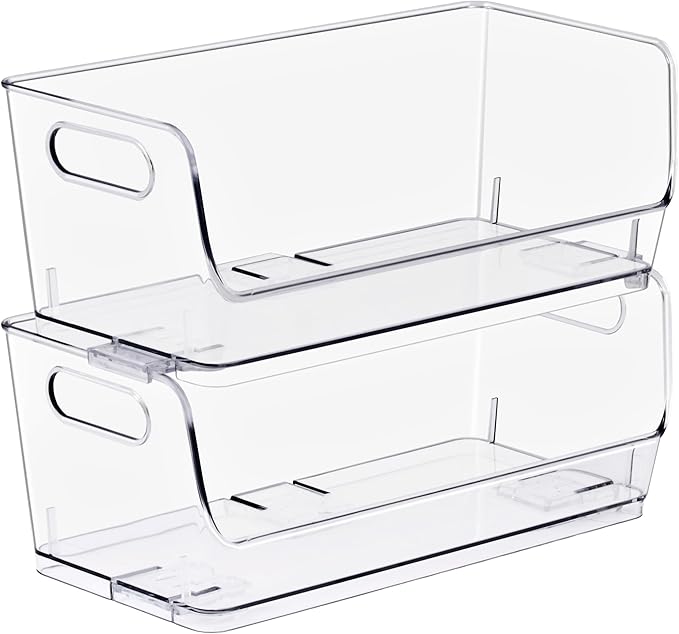 Sorbus Stackable Storage Bins Open Front, Clear Stackable Storage Bins, Pantry Bins for Storage and Organization, Acrylic Stackable Bins for Kitchen, Clear Pantry Organizer Bins (Small Narrow 2 Pack)