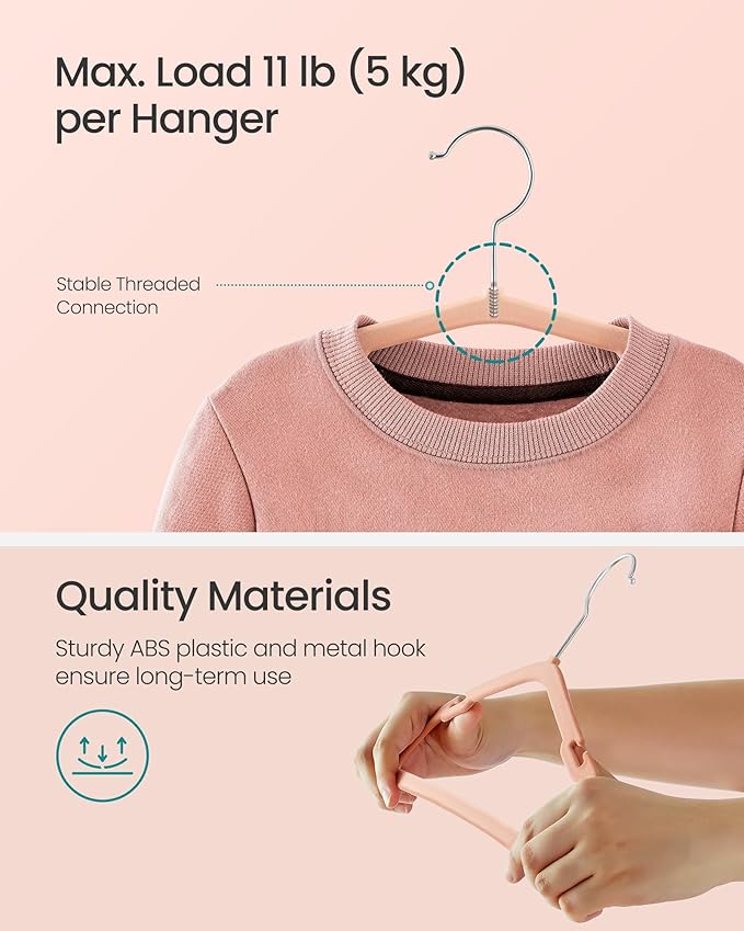 SONGMICS Baby Hangers 50 Pack, 11 x 6.9 Inches, Non-Slip Velvet Kids Hangers for Closet, Space-Saving, Wide Shoulder Notches, Coral Pink UCRF037R01