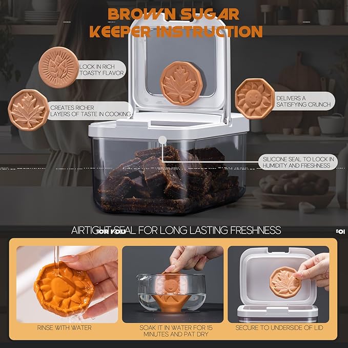 LivLab Brown Sugar Container- 2.8Qt/3.2L Airtight Brown Sugar Keeper Storage Container Flour Container Coffee Canister with Spoon Food Cereal Bins Household for Kitchen Pantry (W-3.2A)