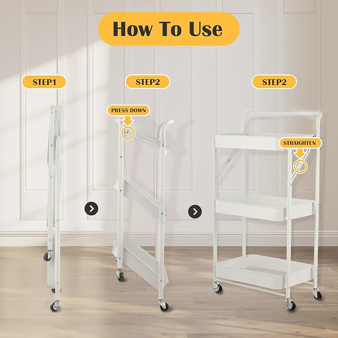 Grey Folding Storage Rack 3-Tier Mesh Storage Shelf Portable Closet Shelving Unit with 360°Removable Wheels for Kitchen/Living Room/Bathroom/Laundry Room/Pantry/Garage/(Max Load Capacity 200 lb)
