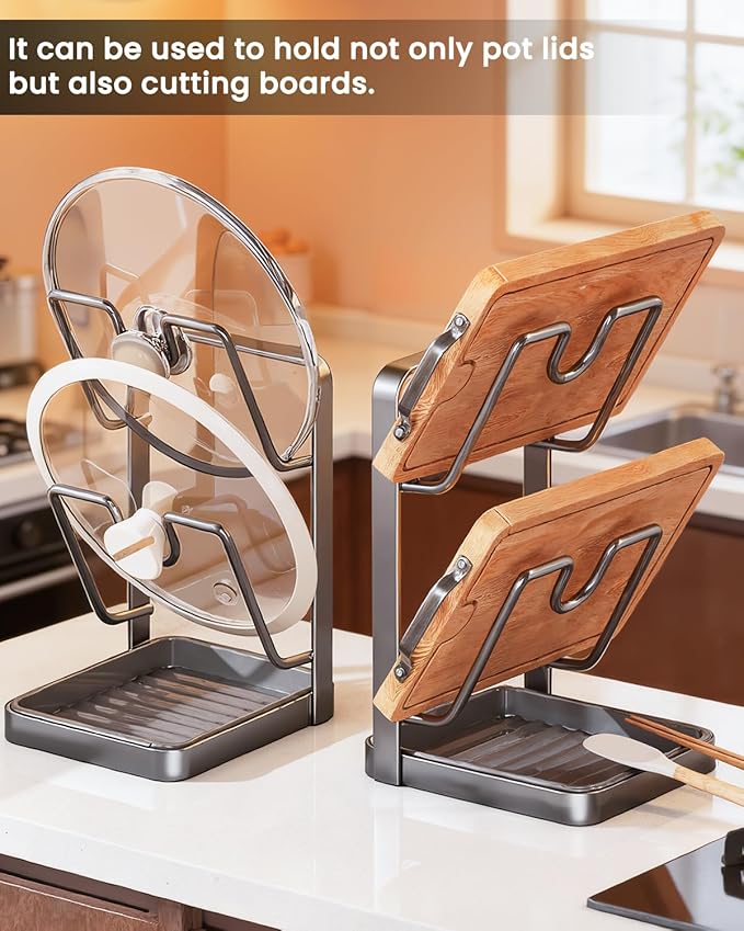 Pot Lid Organizer Holder While Cooking Kitchen Storage Rack Countertop for Inside Cabinet Spoon and Cover Pans Rest with Pan Big Crockpot over the Stove Counter Top Shelf Crock Container