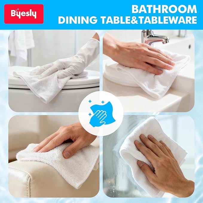 12-Pack Microfiber Cleaning Cloth, 11.5x11.5 Microfiber Towels for Cars, Dishes & House, for Detailers, Chefs & Efficient Home | Scratch-Free, Lint-Free, Ultra Absorbent(White)