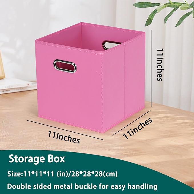 Black Foldable Storage Cubes Bins, Fabric Storage Box Cubes Organizer Baskets with Dual Handles for Home Organizer,Set of 3,(Pink)