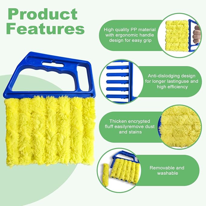 4Pcs Blind Cleaner Duster Tool Set with 7-Finger & 3-Finger Brushes，Washable Multi-Surface Dusting Kit for Wood Blinds, Venetian Blinds, AC Vents, Car Vents, Shutters & Fans (Orange+Blue)