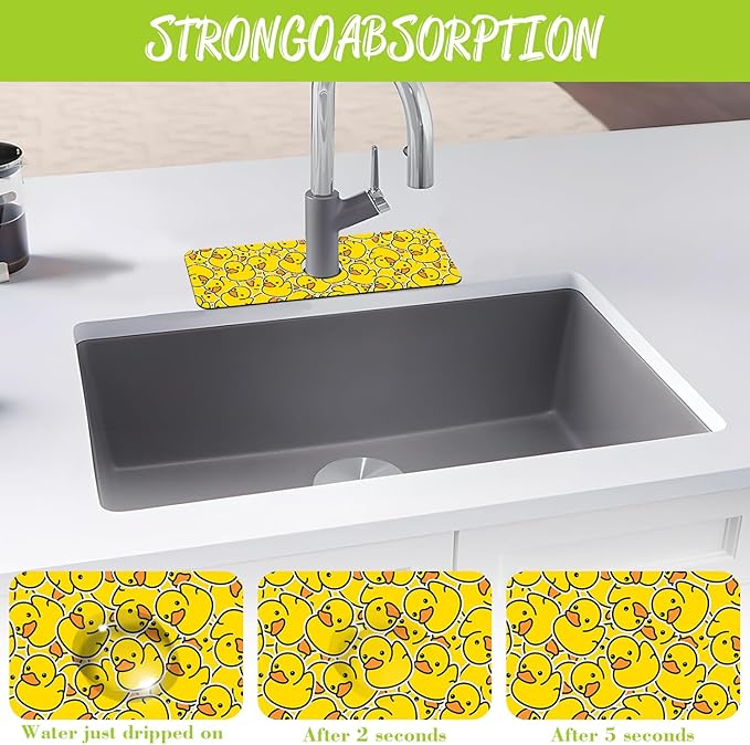 Sink Splash Guard Faucet Mat Rubber Ducky Absorbent Fast Drying Mat Sink Gadgets Splash Guard Behind Faucet Drip Catcher for Kitchen Bathroom 15.5"X5.5"