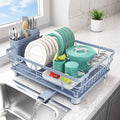 Dish Drying Rack - Space Saving Dish Rack - Dish Racks for Kitchen Counter with Drainboard,Rustproof Dish Drainer with Removable Utensil Holder,Blue