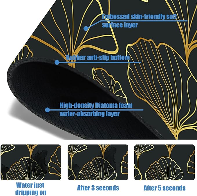 Sink Faucet Absorbing Mat Ginkgo Leaves Sink Splash Guard Drying Mat for Kitchen Bathroom Faucet Sinkmat 15.5"X5.5"