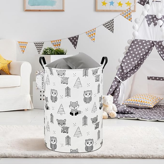 FANKANG Storage Basket, Nursery Hamper Canvas Laundry Basket Foldable with Waterproof PE Coating Large Storage Baskets for Kids Boys and Girls, Office, Bedroom, Clothes,Toys(Animal)
