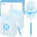 30 Count Light Blue Duster Refills Compatible with Swiffer Handle, 360° Multi-Surface Duster Refills with 1 Handle, 5X Microfibers Disposable Dusters for Home, Office Cleaning