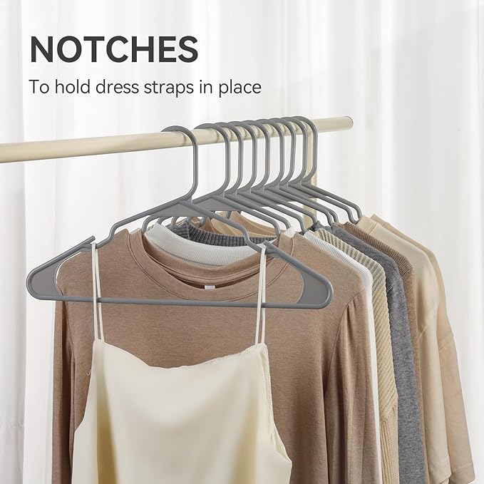 Plastic Hangers - 50 Pack,Durable Space Saving Hangers for Everyday Use and Dorm Room Essentials - Grey