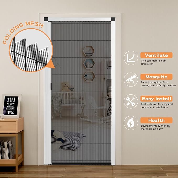 Customize Retractable Screen Door, Sliding Folding Screen with Aluminum Frame and Durable Mesh, Keeps Bugs Out, for Front Security Patio Door(Black