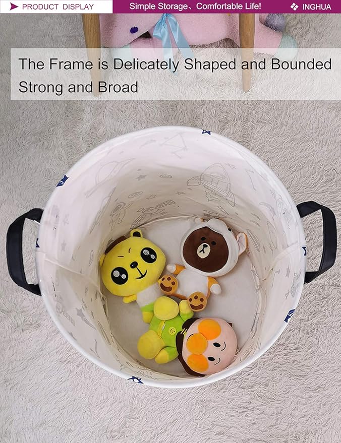 Laundry Hamper Large Canvas Fabric Lightweight Storage Basket/Toy Organizer/Dirty Clothes Collapsible Waterproof for College Dorms, Boys and Girls Bedroom,Bathroom(Spaceships)