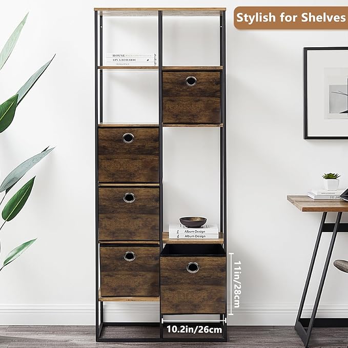 Decorative Cube Storage Bin with Wood Grain,Thickened Fabric Storage Cube Box Sturdy Cube Organizer Basket,Foldable Space Saving Bin for Shelves,Home,Office,Nursery,Dorm Room,3 Pack (12.6x12.6x12.6in)
