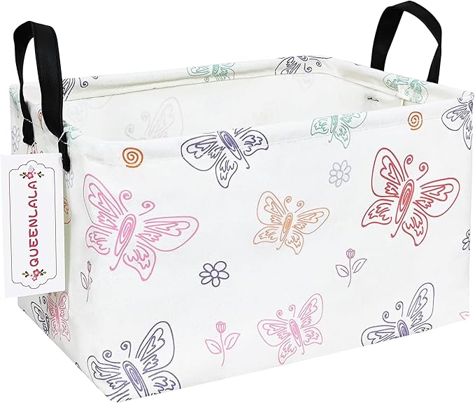 QUEENLALA Rectangular Laundry Hamper/Foldable Nursery Laundry Basket for Organizing/Storage Bin Baskets/Children Toy Office Bedroom/Toy Bin Closet Shelf Baskets（Rec-Colorful Butterfly）