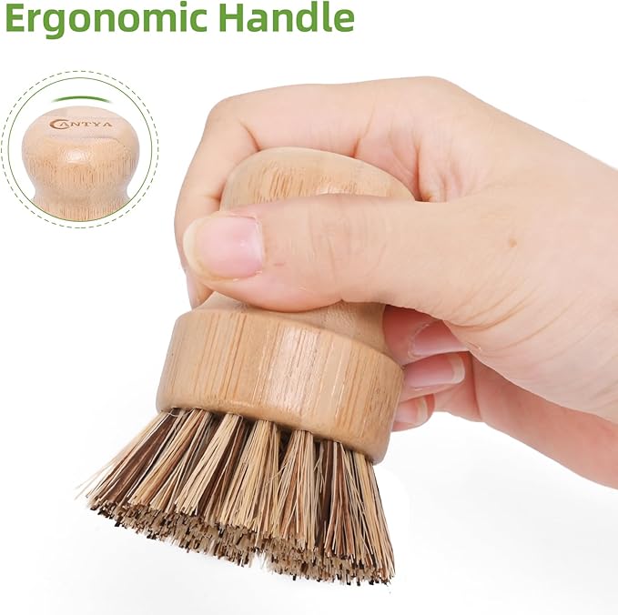 6 Pcs Bamboo Wok Brush - Hard Bristle, Eco-Friendly Bamboo Brush for Dishes, Biodegradable, Kitchen Dish Brush for Cleaning Pots, Pans, Grills and Stoves