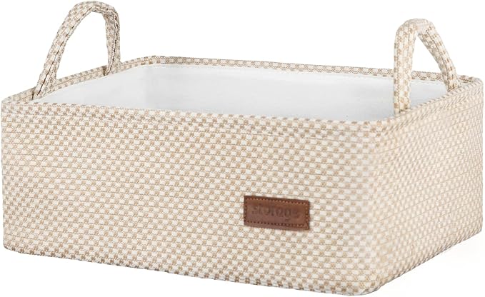 Small Storage Basket for Organizing，Collapsible Fabric Basket Bins for Shelves, Closets, Laundry, Nursery,Toys,Books,Decorative Basket for Gifts Empty with Handles,15"*10"* 5.3"（Beige）