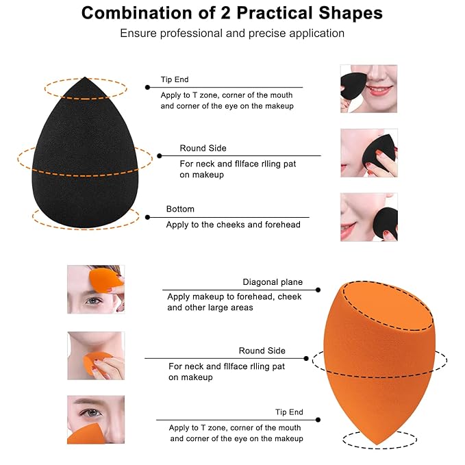 12 Pieces Professional Makeup Sponge Set,Latex Free Flawless Soft Setting Face Puffs,Makeup Blending Sponge Cosmetic Applicator for Powder,Liquid,Facial Makeup Tools