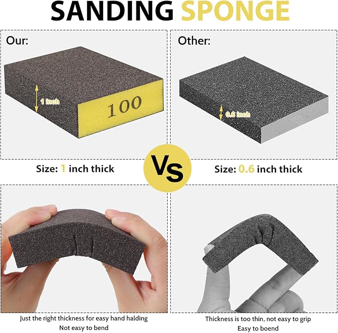 Romeda 8-Pack Sandpaper Block, 100 Grits Washable and Reusable Handmade Sanding Sponge, Drywall Sandpaper Blocks for Wooden Drywall Sheetrock and Metal Glazing