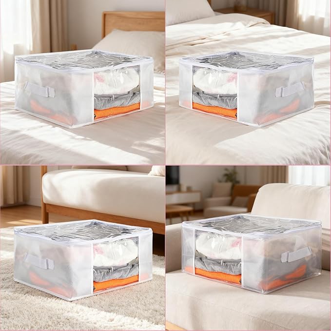 6pcs Clear Clothes Storage Bags, Large Clear Zippered Storage Bags with Reinforced Handles, 25L Plastic Clothes Containers Fabric Blanket Organizer for Bedding