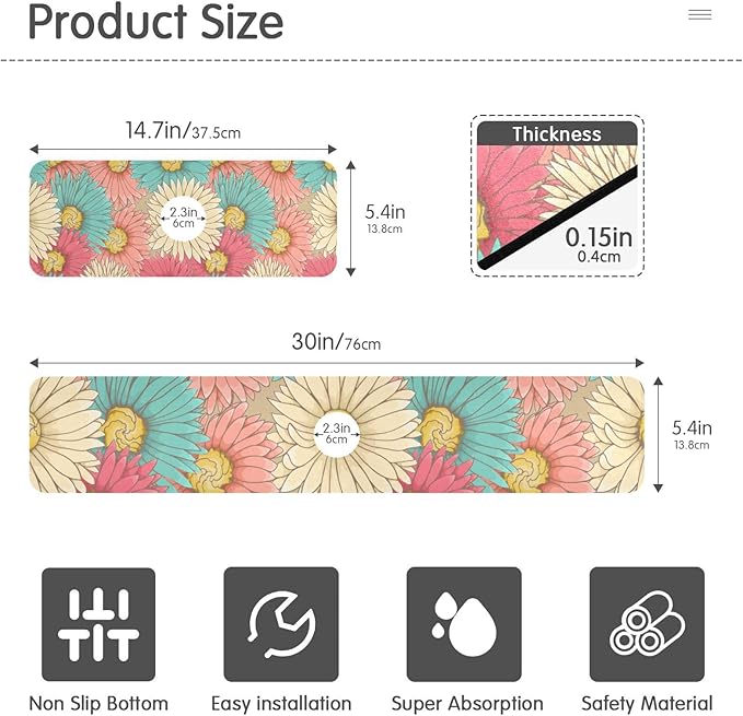 Kitchen Sink Splash Guard 1 PC 14.7 Inch Sink Faucet Mat Splash Guard for Bathroom Countertop Water Absorbent Foldable Cuttable Soft Washable Colorful Flowers