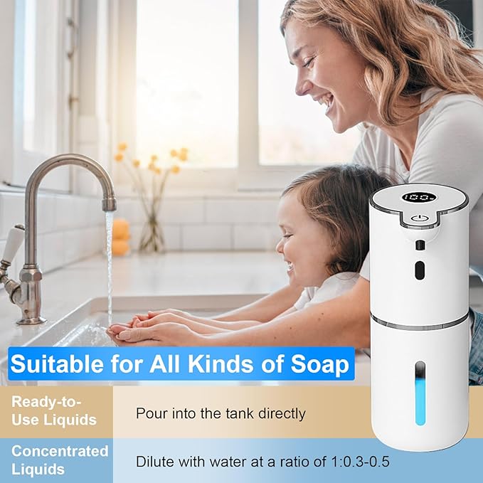 Automatic Liquid Soap Dispenser Touchless, USB Rechargeable Smart Hand Soap Dispenser, 6-Level Adjustable, 12.8oz/380mL Wall Mounted for Bathroom Kitchen Dish Soap-White