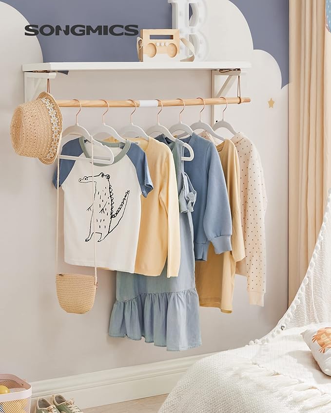 SONGMICS Baby Kids Hangers 50 Pack for Closet, 11.8 x 8.1 Inches, Rose Gold 360° Swivel Hooks, Space-Saving Clothes Velvet Hangers for Nursery, Non-Slip, Cloud White UCRF027W01