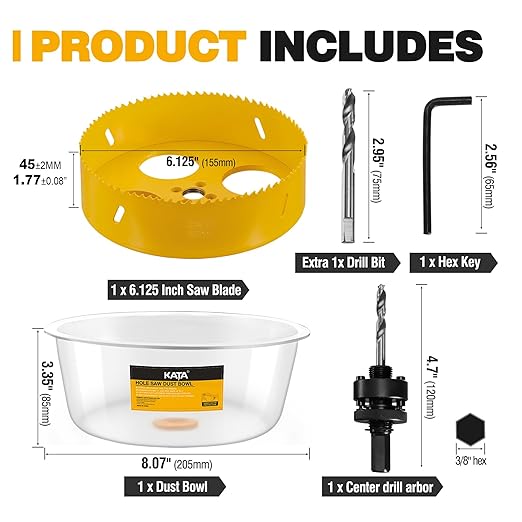 KATA 6.125 Inch Hole Saw for Recessed Lights with Dust Bowl, 6-1/8 in Hole Cutter for LED Can Lighting, Drywall Ceiling Cutting, Recessed Lighting Hole Saw Kit with Silicone Dust Catcher