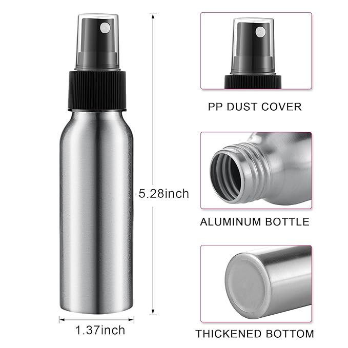 Tessco 2.7oz/ 80ml Aluminum Fine Mist Spray Bottles Reusable Metal Atomizer Bottles Fine Mist Sprayer Essential Oil Storage with Black Pump for Travel Cosmetic Perfume Toner Face Spray(50 Pcs)
