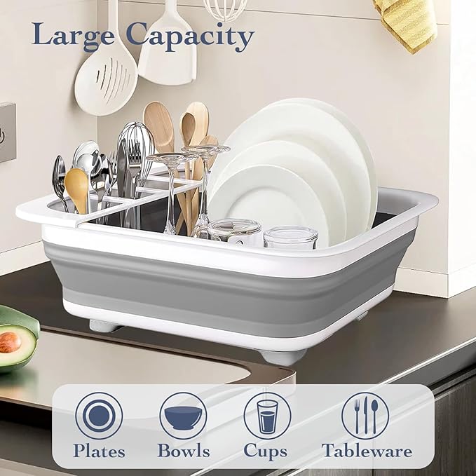 Collapsible Bowls, Plates, and Dishes Drainer, Portable Space-Saving Dish Rack for Kitchen, RV, Campers, and Travel Trailers