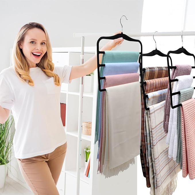 Closet Organizers and Storage, 2 Pack Pants-Hanger-Space-Saving, Velvet Clothes Organization Jeans Trousers Scarf Hangers for Pant-Rack, College-Dorm-Room Essentials for Students Girls Boys Guys