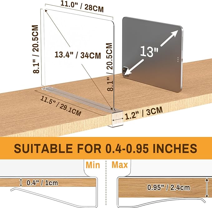 8 Pack Closet Shelf Dividers Organizer Purse Clothes Organization Acrylic Clear Tall Divider Separators for Wood Wire Thick Shelves Kitchen Office Bookshelf Storage Handbags Bag Sweater