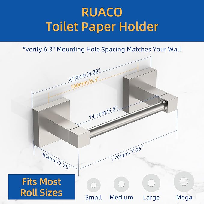 Ruacq Toilet Paper Holder Brushed Nickel Double Post Pivoting Square Tissue Holders Roll Holder Hangers Toilet Paper Stand Stainless Steel and Zinc Alloy Modern Wall Mounted