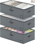 10-Inch Under Bed Storage Containers (3-Pack) | Sturdy Sidewalls | Clear Cover & Label Holder | Foldable Closet Organizer | Stores Clothing/Blankets/Wrapping Paper/Toys