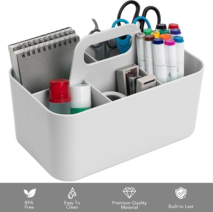Tiawudi Multipurpose Caddy Organizer, Plastic Caddy with Handle, Stackable Desk Organizer for Stationery, Marker and Pencil, Office Supplies Organizer, Dorm Caddy