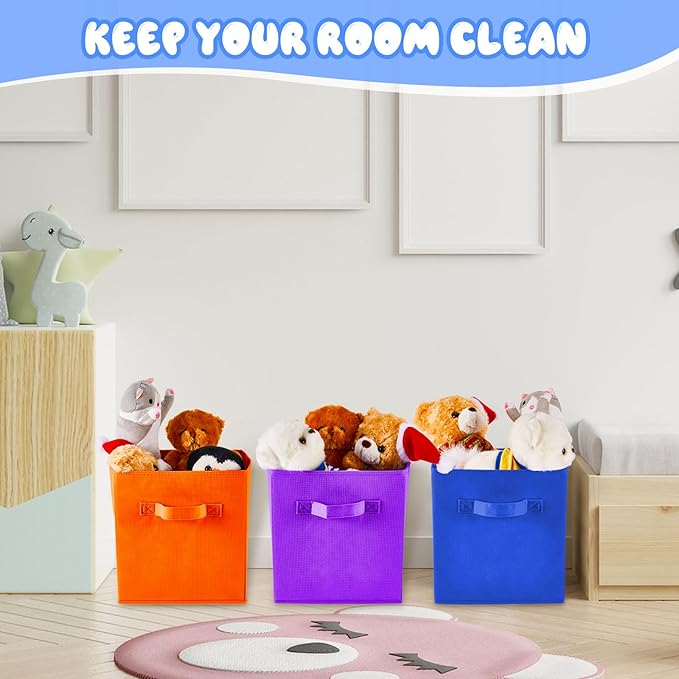 Yinder 12 Pcs Cube Storage Bin Rainbow Colored 11'' Storage Bins for Playroom Decor Colorful Bins for Kids Foldable Baskets for Nursery Organizer Boxes Fabric Boxes